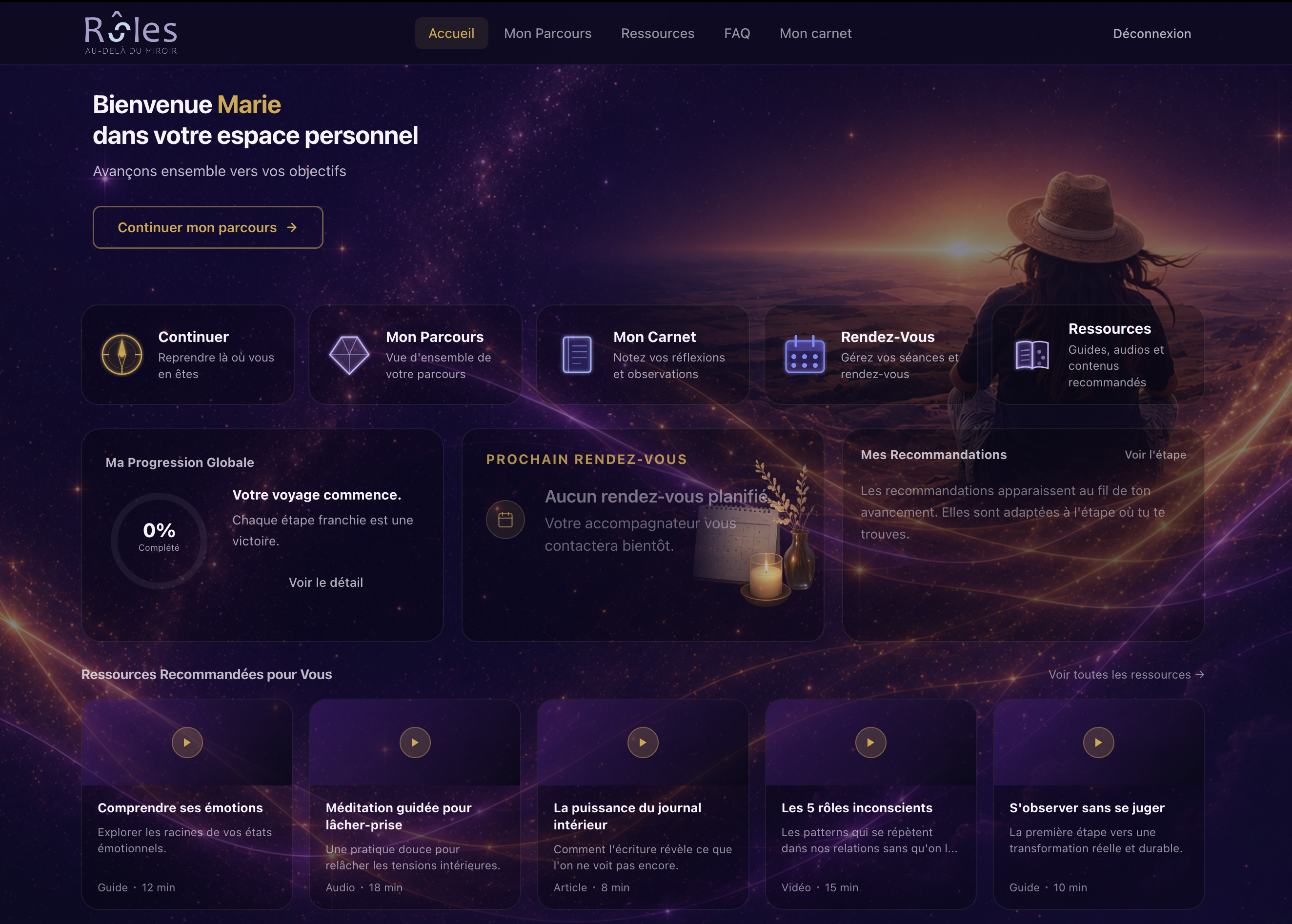 Aperçu de l'espace client RÔLES